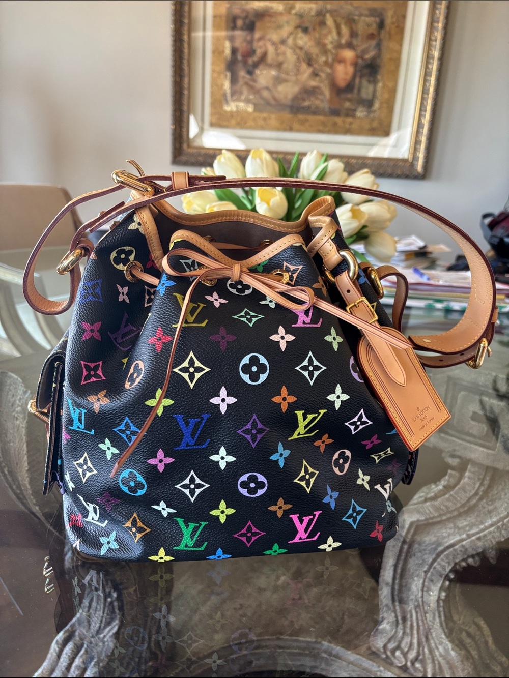 Louis Vuitton multicolor petite Noe in like new condition with dust bag.